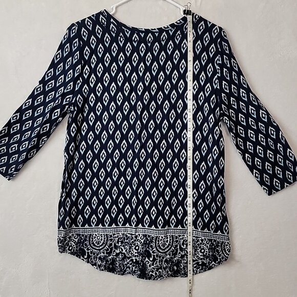 Faded Glory Rayon Tunic 3/4 Sleeve Size 8-10 Youth Blue White Diamond Pattern - Picture 9 of 13